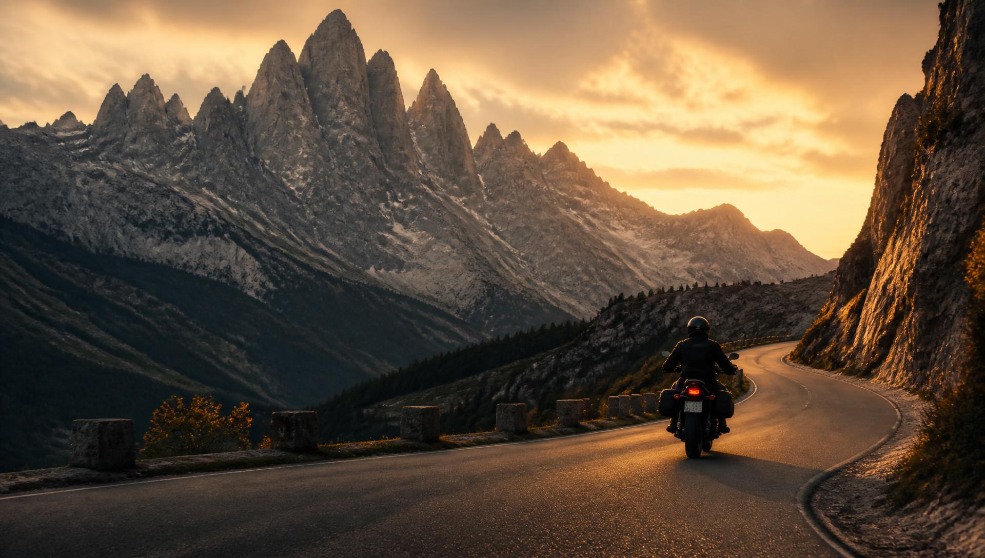 Motorcyclist on a winding mountain road